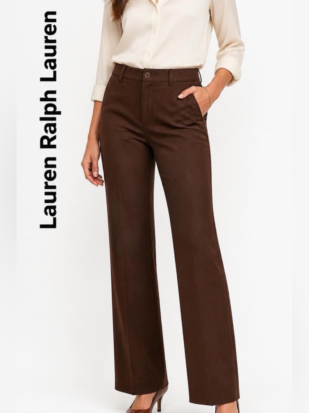 Lauren Ralph Lauren Brown Career Pant Sz 14 Business Workwear Durability Stretch